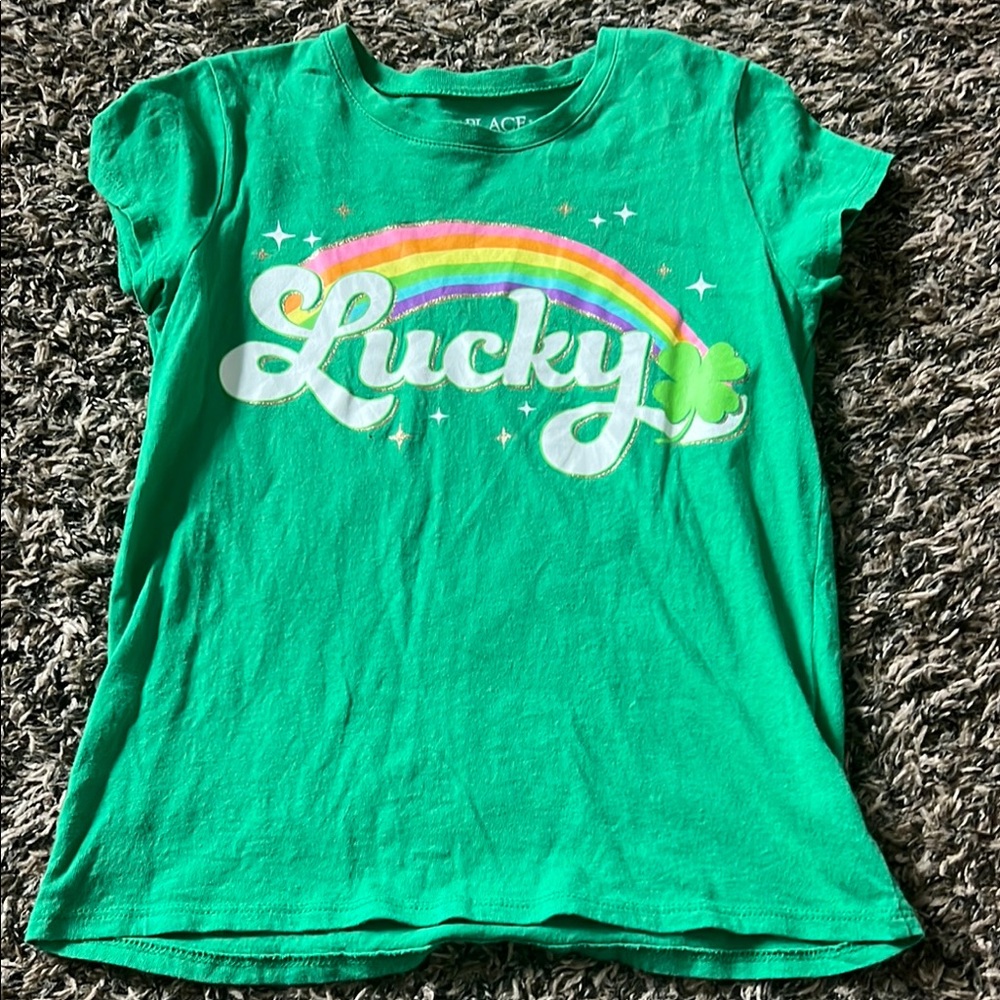 The Children's Place Green Lucky Rainbow Short Sleeve Tee Size M 7/8